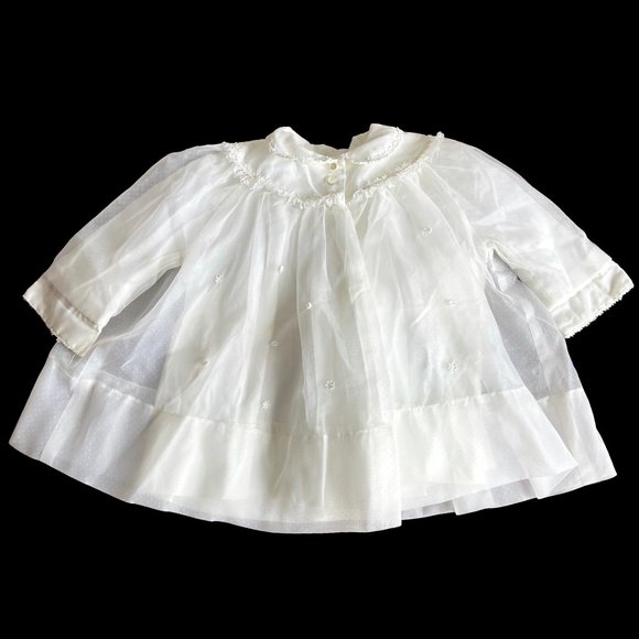 Baby White Nylon Floral Applique Christening Coat - Picture 1 of 12